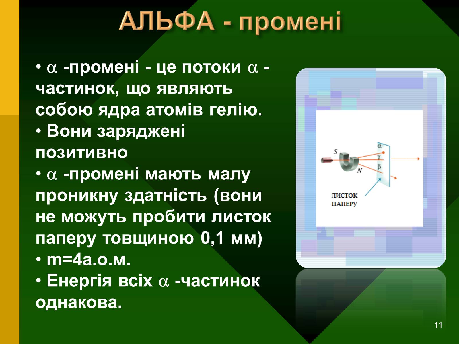 Презентація на тему «Радіоактивність. Види радіоактивного випромінювання» (варіант 2) - Слайд #11