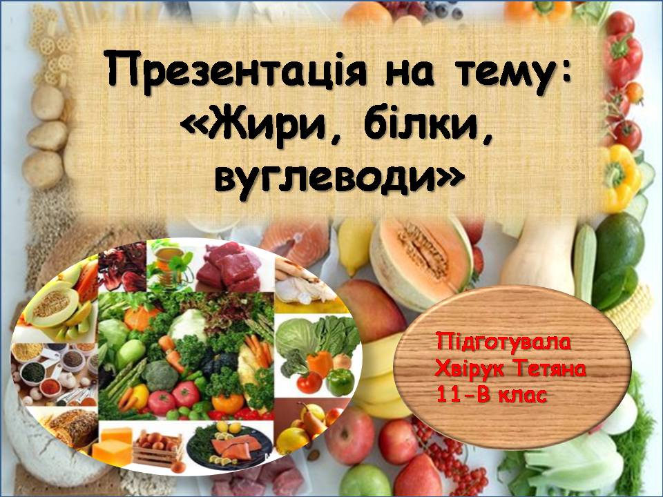 Презентація на тему «Жири, вуглеводи, білки, вітаміни як компоненти їжі» (варіант 2) - Слайд #1