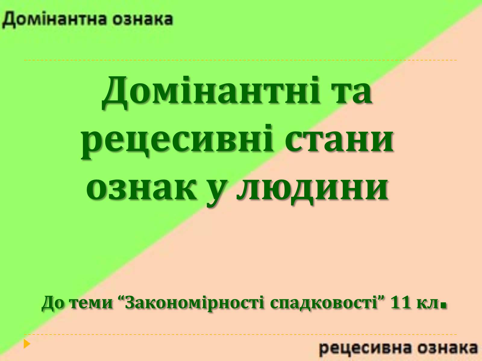 Презентація на тему «Домінантні та рецесивні стани ознак у людини» - Слайд #1